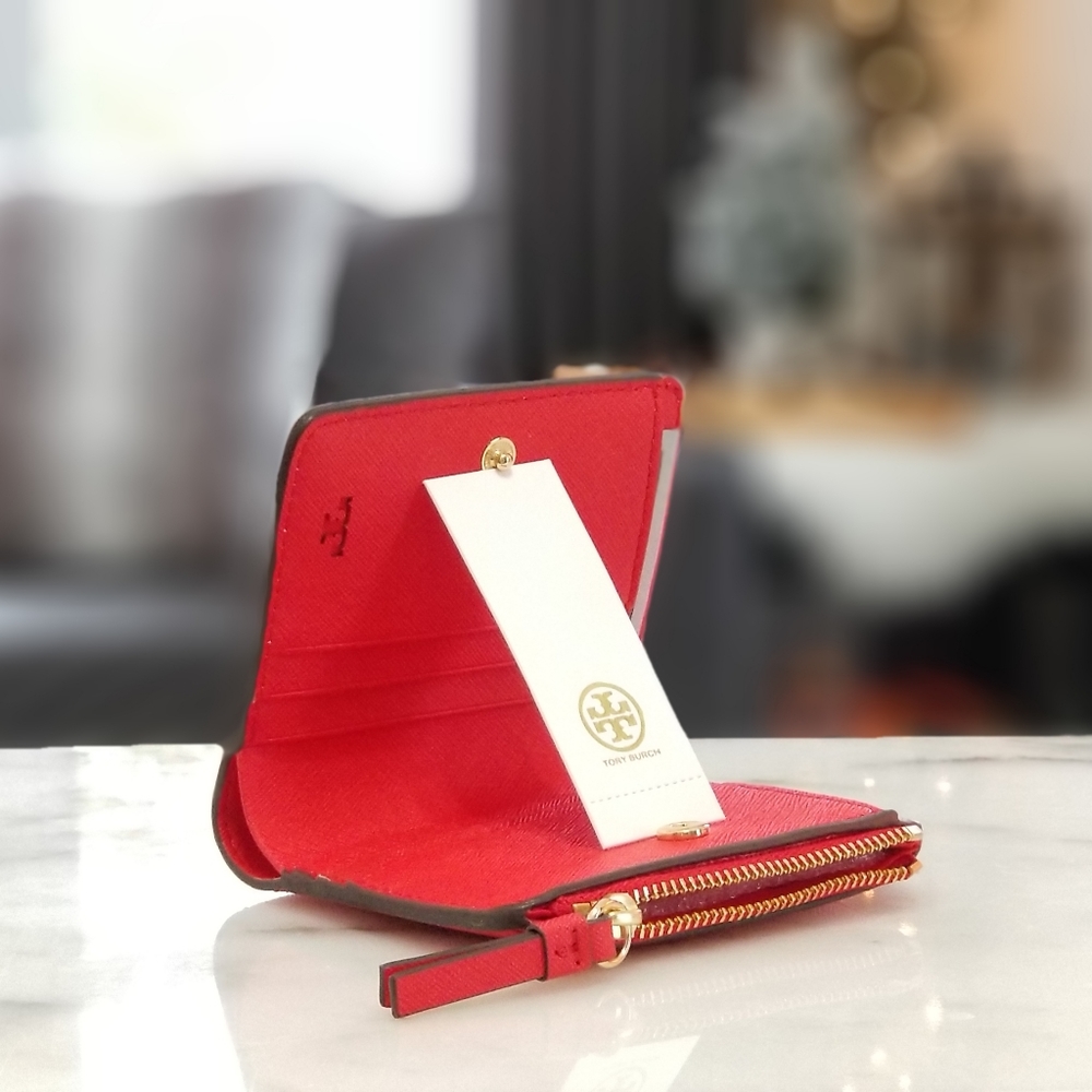 🚫SOLD🚫 NEW! Tory Burch Robinson Mini Wallet Red - Picture 1 of 6